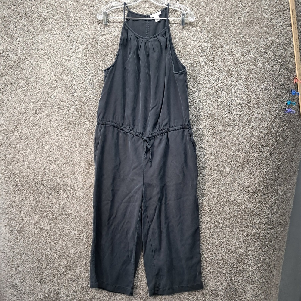 Daily Ritual Womens Black Halter Pleated Neck Wide Leg Cropped Jumpsuit Size 14 - Picture 1 of 12